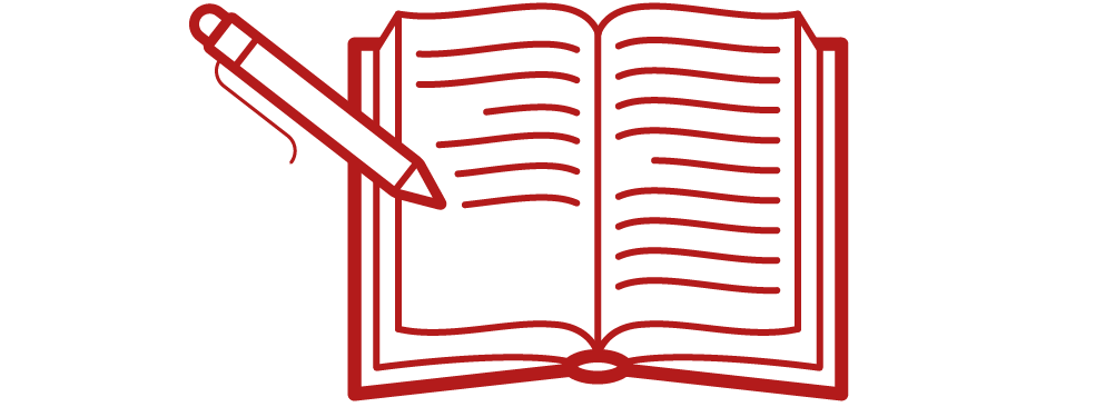 Image of an open book with a pen icon.